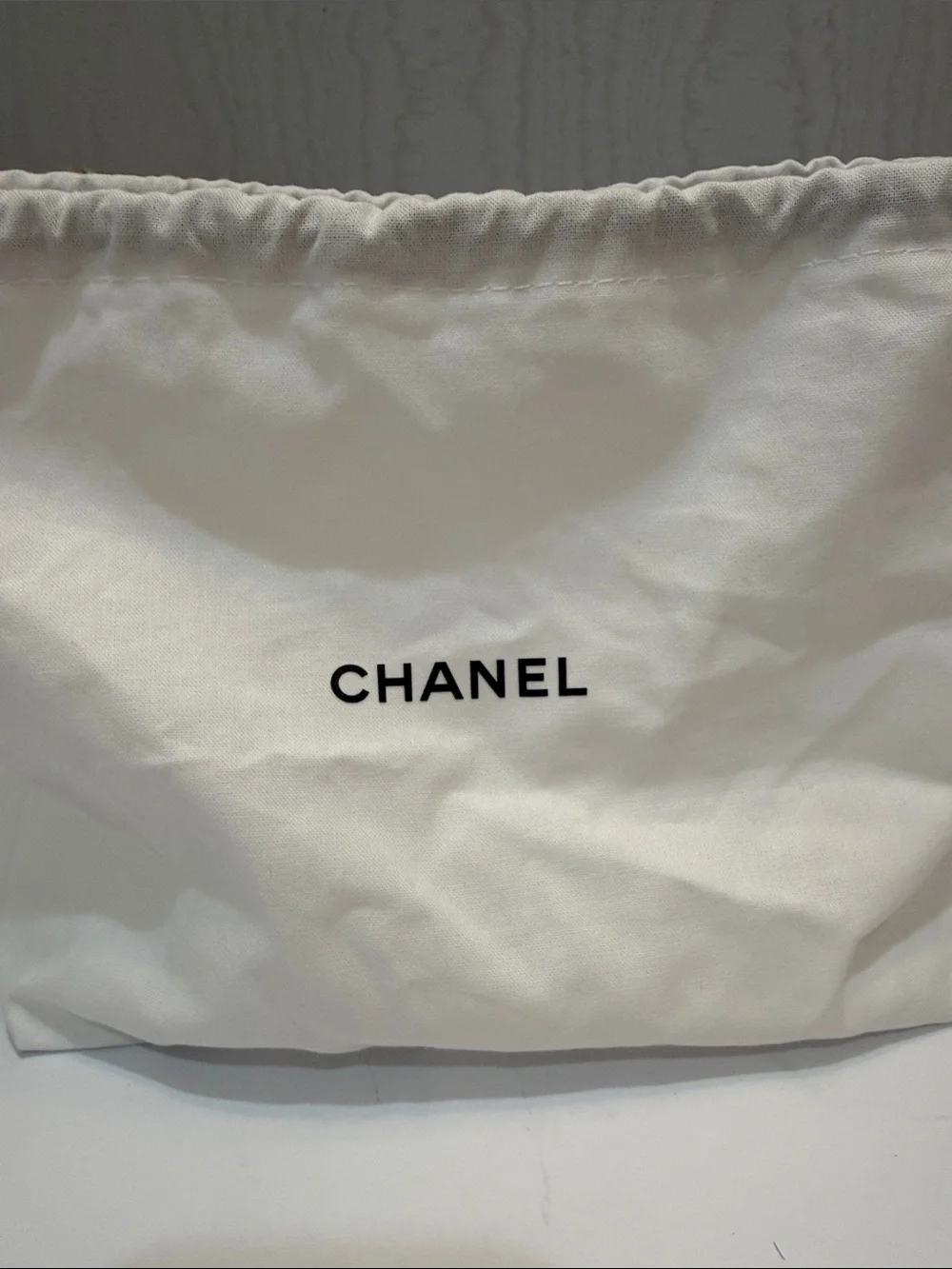 Authentic CHANEL Beauty White Cotton Drawstring Pouch Cosmetic Gift Dust Bag